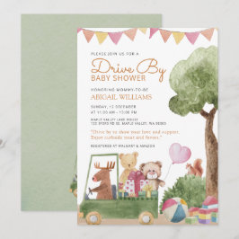 Invitación Drive-By Woodland Teddy Bears Baby Shower
