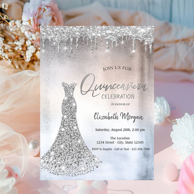 Invitación Drogas Purpurinas plateadas,Vestido de diamantes Q (Subido por el creador)
