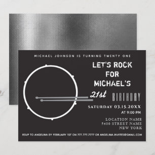Invitación Drum Black and White 21st Birthday