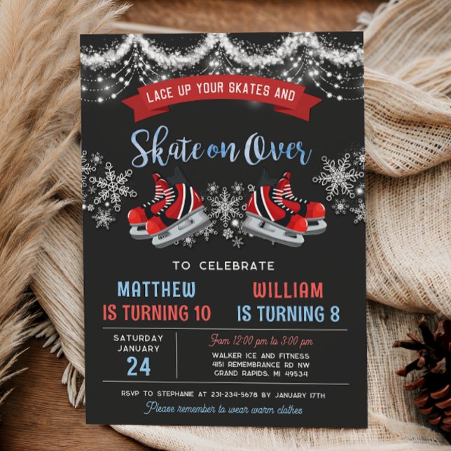 Invitación Dual Ice Skating Birthday Invitation for Boys (Dual Double Ice Skating Birthday Invitation for Boys
)