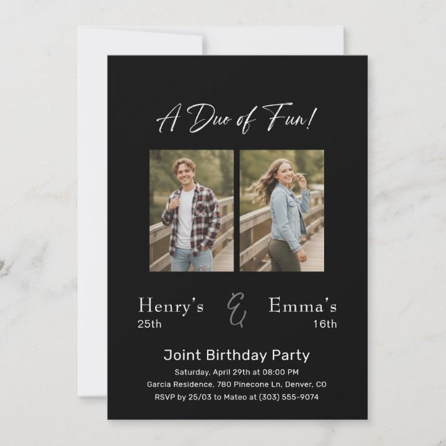 Invitación Dual Photo Milestone Double Joint Birthday Party (Anverso)