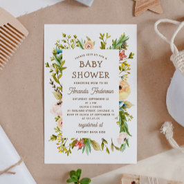 Invitación Ducha acuarela floral para bebés. La vegetación rú