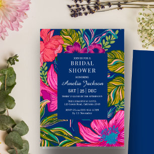 Invitación Ducha acuarela floral y azul botánico de novia