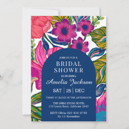 Invitación Ducha acuarela floral y botánica rosa de novia