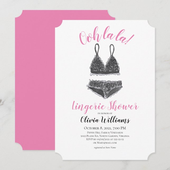Invitación Ducha acuarela Lingerie Shower Brillante (Anverso / Reverso)