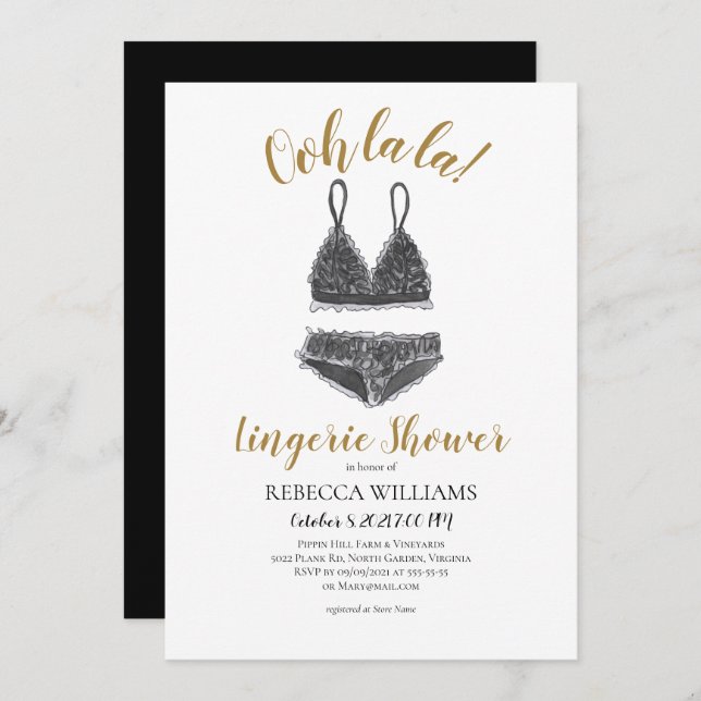 Invitación Ducha acuarela Lingerie Shower Brillante (Anverso / Reverso)