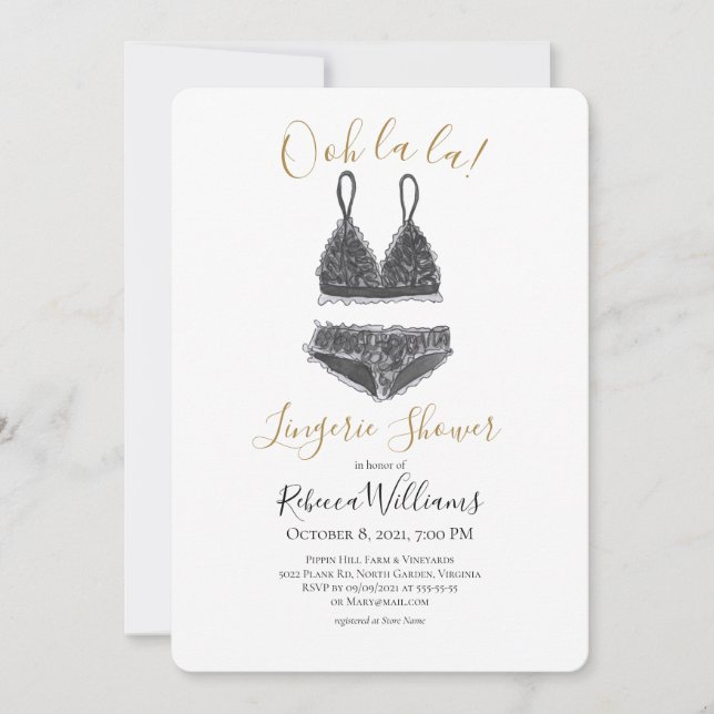 Invitación Ducha acuarela Lingerie Shower Brillante (Anverso)
