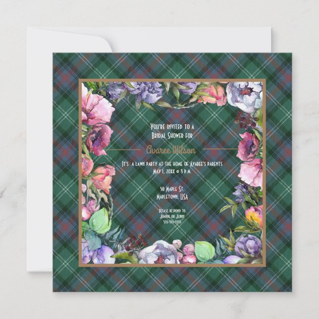 Invitación Ducha antigua de Sutherland y flores (Anverso)