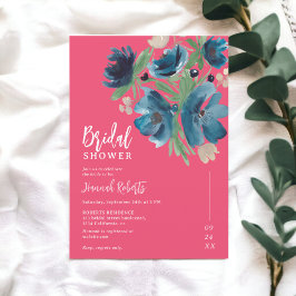 Invitación ducha azul bohemia floral acuática de novia