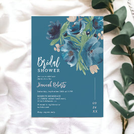 Invitación ducha azul bohemia floral acuática de novia