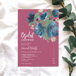 Invitación ducha azul bohemia floral acuática de novia
