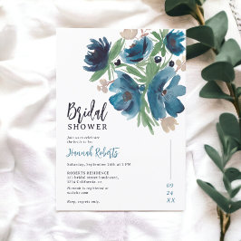 Invitación ducha azul bohemia floral acuática de novia