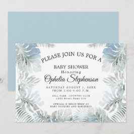 Invitación Ducha azul de color agua botánica pálido