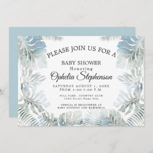 Invitación Ducha azul de color agua botánica pálido