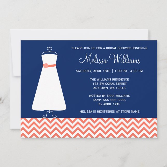 Invitación Ducha azul de la Marina de Coral de Chevron modern (Anverso)