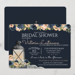 Invitación Ducha azul de novia de la Marina de los Lantern y 