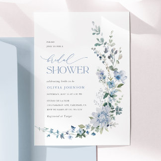 Invitación Ducha Azul Floral de Bridal Shower de Flor Silvest