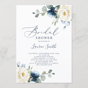 Invitación Ducha azul floral de novia