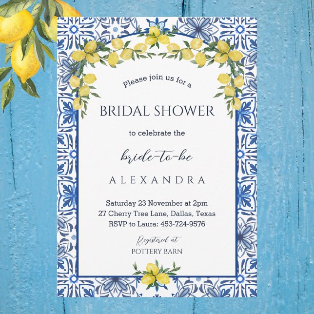 Invitación Ducha azul italiana amarilla de limón limón (Subido por el creador)