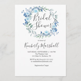 Invitación Ducha azul marrón floral