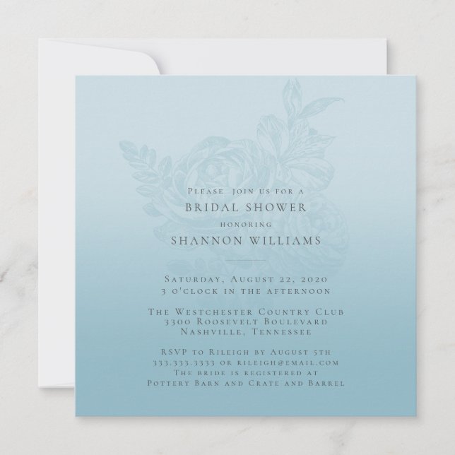 Invitación Ducha azul naranja floral de novia (Anverso)