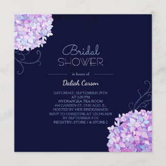 Invitación Ducha azul nupcial de la Marina de Hidrangea Púrpu