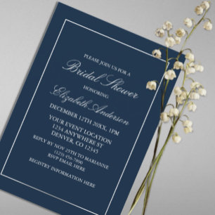 Invitación Ducha azul nupcial de la marina Minimalista clásic