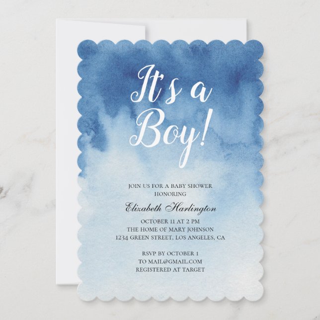 Invitación Ducha azul para bebé. It's a Boy. Moderador acuáti (Anverso)
