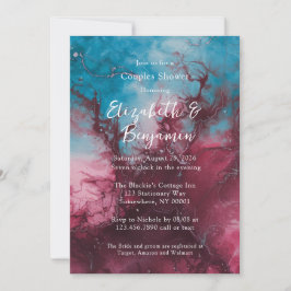 Invitación Ducha azul turbio y borgoña de duchas de parejas c