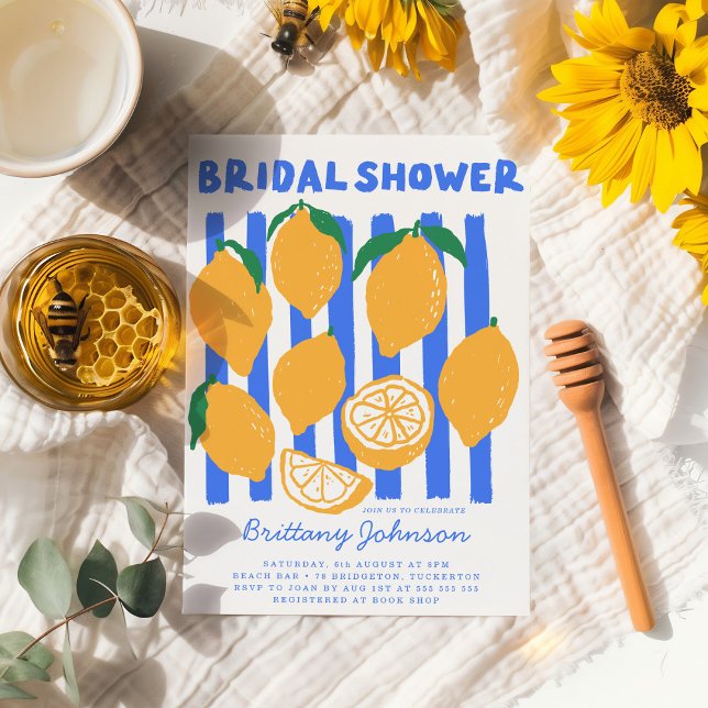 Invitación Ducha azul y amarilla moderna de limón (Subido por el creador)