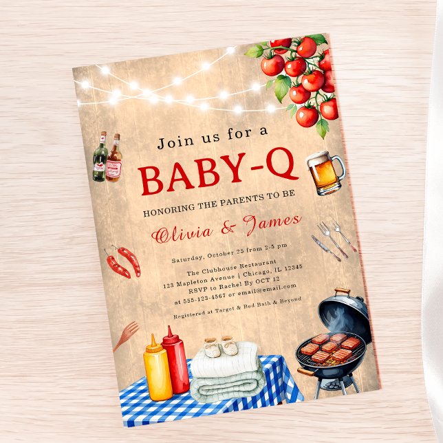 Invitación Ducha Baby-Q - Parejas BBQ Baby Shower Backyard (Baby-Q Shower Invitation BBQ Baby Shower Invite Couples Baby Shower Invite Backyard Baby Shower )
