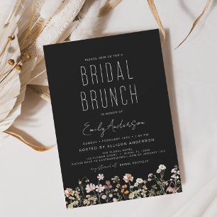 Invitación Ducha Black Boho Wildflower Bridal Brunch