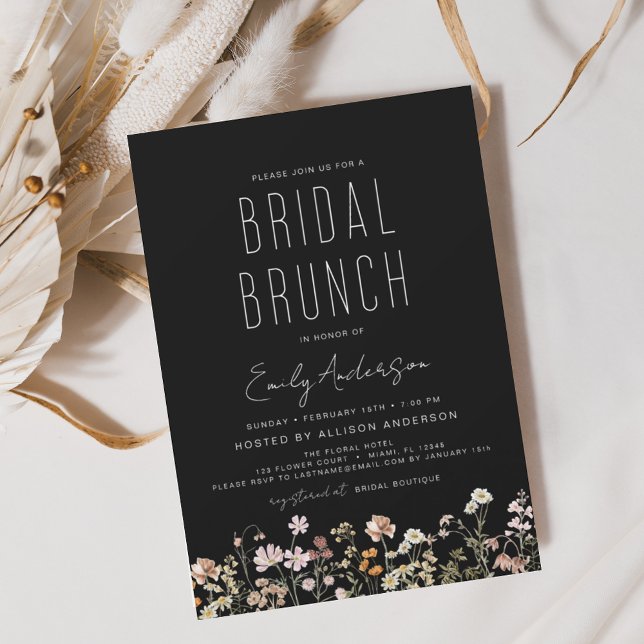 Invitación Ducha Black Boho Wildflower Bridal Brunch (Subido por el creador)