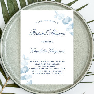 Invitación Ducha blanca azul eucalipto ducha de novia