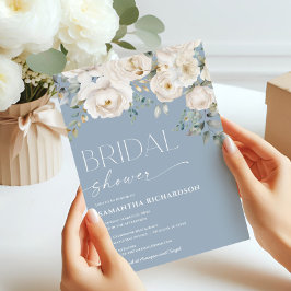 Invitación Ducha blanca floral azul elegante ducha de novia
