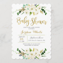 Invitación Ducha blanca floral para bebé