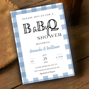 Invitación Ducha Blue Gingham Plaid BBQ Baby Couples