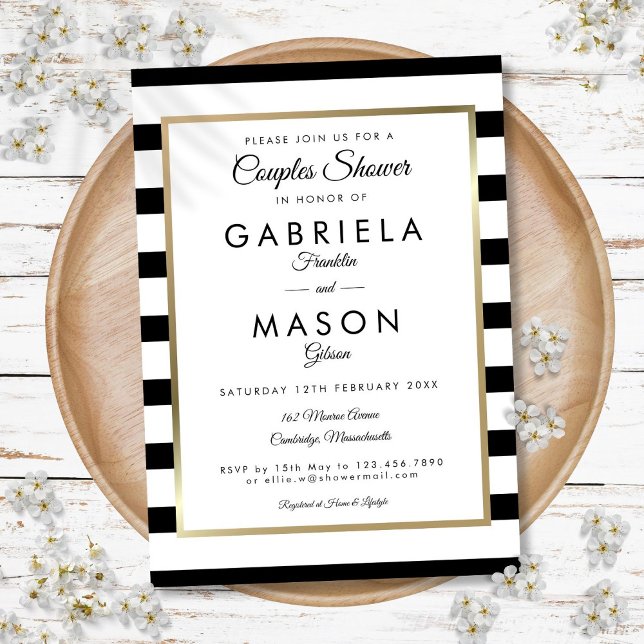 Invitación Ducha Boda de banda clásica (Classic Stripe Wedding Couples Shower Invitation)