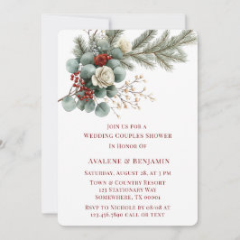 Invitación Ducha Boda de la pareja de rosa blanco rojo floral