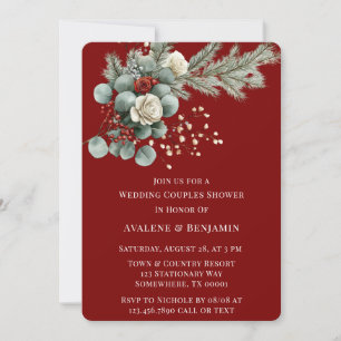 Invitación Ducha Boda de la pareja de rosa blanco rojo floral