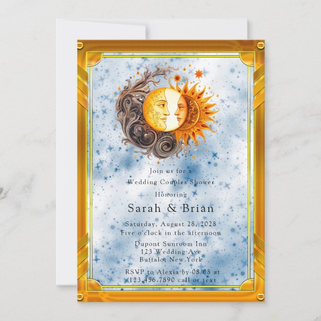 Invitación Ducha Boda de parejas amarillo amarillo azul celes (Anverso)