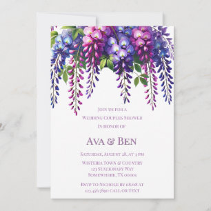 Invitación Ducha Boda de parejas con glicinia morada y rosa