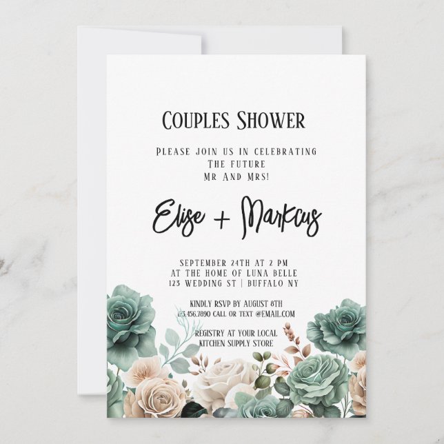 Invitación Ducha Boda de parejas de peones verde esmeralda (Anverso)