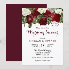 Invitación Ducha Boda de Parejas Florales Blancas Borgoña