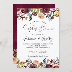 Invitación Ducha Boda floral Naranja rojo otoño