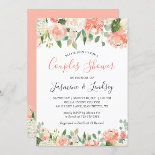 Invitación Ducha Boda Floral Peach y Coral