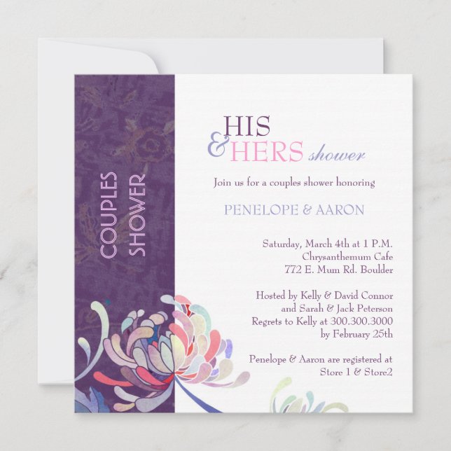 Invitación Ducha Boda floral púrpura única (Anverso)