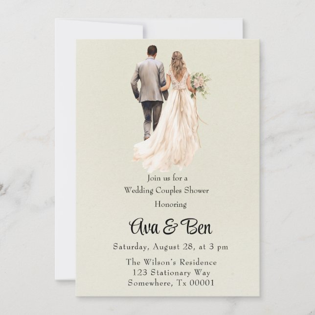 Invitación Ducha Boda verde claro de novia y de Groom (Anverso)