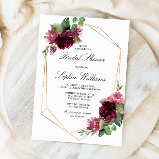 Invitación Ducha Bohemiana Floral Borgoña Bridal (Subido por el creador)