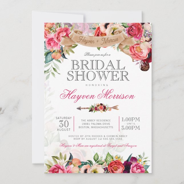 Invitación Ducha Boho Bridal Bright Floral Botanical (Anverso)